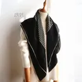 High quality natural silk satin scarf women black white striped printed shawl scarves big size