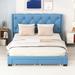 Upholstered Platform Bed Queen Size Storage Bed with 2 Drawers, Bed Frame Wooden Slats Support, No Box Spring Needed, Blue