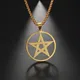 Hip Hop Openwork Pentagram Pendant Necklace for Men Women Fashion Stainless Steel Gold Color Box