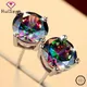 HuiSept Earrings 925 Silver Jewelry Square Round Colorful Topaz Gemstone Stud Earrings Fashion