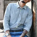 SauceZhan CY-009 Striped Shirt Men Chambray shirt long sleeve striped blouse Denim Shirts Jeans