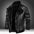 Männer Winter Fleece Motorrad Leder Jacke Plus Samt Dick Retro Vintage Freizeit Männlichen Outwear Warme Kaschmir Inneren Mäntel