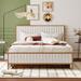 Queen Size Metal Bed Frame Platform Bed with 4 Storage Drawers & Headboard, Upholstered Bed/ No Box Spring Needed, Beige