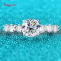 Smyoue White Gold Plated 3.2CTTW Moissanite Rings for Women Round Lab Diamond Wedding Band Pure S925