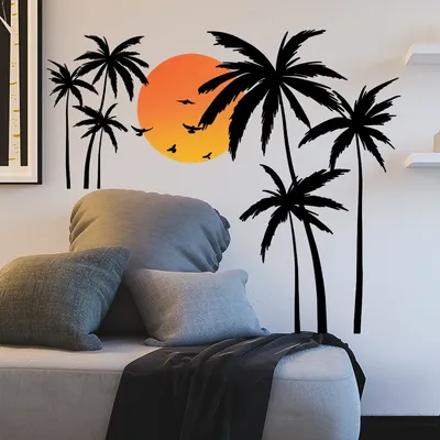 T35 # Kokospalmen Landschaft Sonnenuntergang Gänse Wandaufkleber Kinderzimmer Hintergrund Home Image