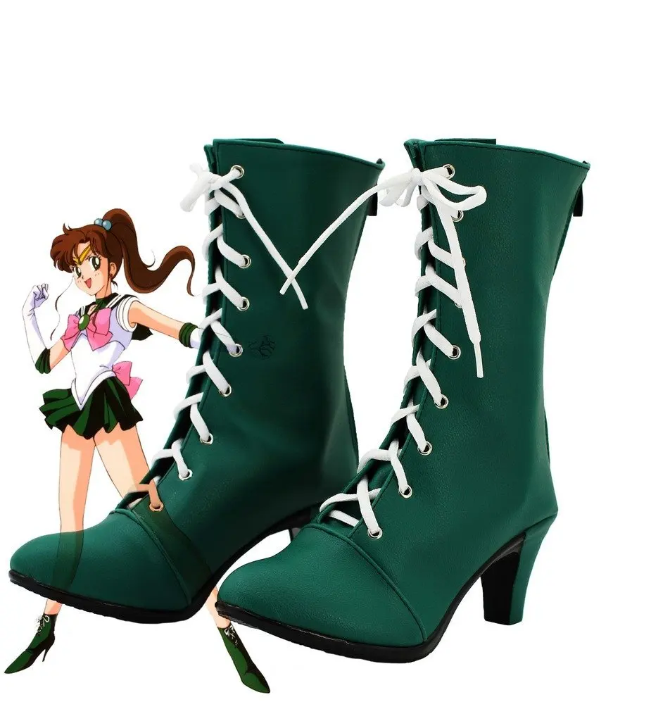 Makoto Kino Schuhe Cosplay Sailor Moon Sailor Jupiter Makoto Kino Cosplay Stiefel Grüne Schuhe High Heel Maßgeschneidert Unisex Jede Größe