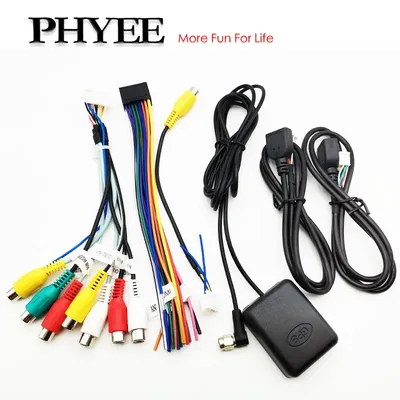 Universal 16 Pin Wiring Harness, USB Adapter, GPS Antenna, Video Audio RCA, Camera Input Cable, for Car Android System Head Unit