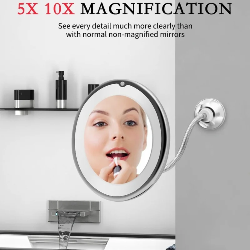 10-facher LED-Spiegel, Make-up-Spiegel, flexibler Spiegel, beleuchtete Vergrößerungs-Kosmetikspiegel mit Licht, Make-up-Miroir-Badezimmerspiegel