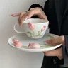 3d geprägte Tasse Tulpe Keramik becher Kaffeetassen Hand eingeklemmt unregelmäßige Blume Milch Tee