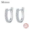Modian Romantische Klar Zirkon Kristall Ohrring 925 Sterling Silber U Form Funkelnden Hoop Ohrringe