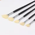 6pcs/lot white Boar Bristle brush pen fan shape matte black suit art supplies painting pen oil