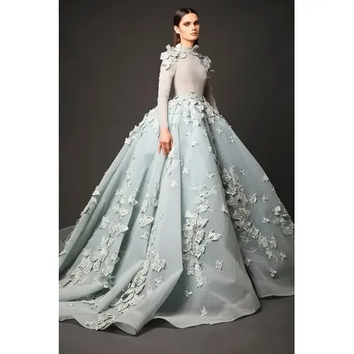 High Neck Prom Kleider Elie Saab 2020 Appliques Perlen Arabisch Abendkleid Mit Langen Ärmeln Vintage