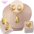 Dubai Women Golden Color Jewelry Sets Necklace Clips Earrings Ring Bracelet Pendant African Bridal