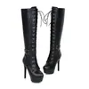 Wintermode 2019 Damen kniehohe Stiefel Mujer Boote Schuhe Mode moderne Damen Winterstiefel High Heels 13 cm Größe 31–45 Q2