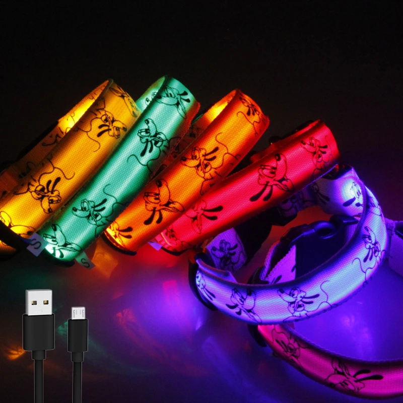 Einstellbare LED Hundehalsband Licht USB Aufladbare Nacht Sicherheit Leuchtende Leuchtende Halsband Perro Für Große Hunde Katze Halskette Zubehör Image