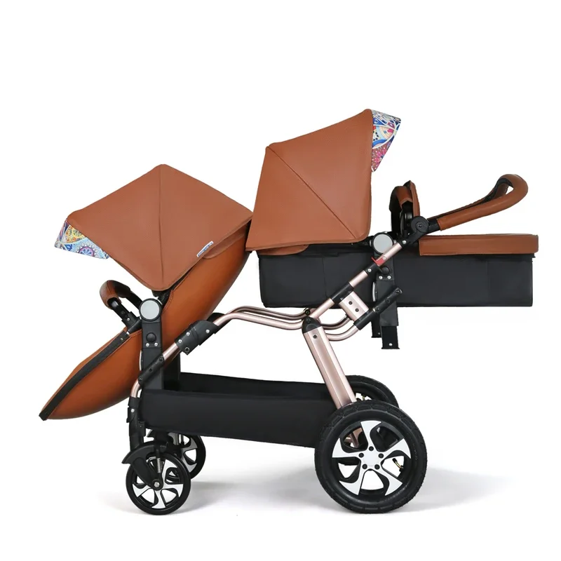 2025, neue Zwillings-Kinderwagen, Eierschalen-Doppelkinderwagen, luxuriöse Leder-Kinderwagen, tragbarer, zusammenklappbarer Doppel-Kinderwagen für Neugeborene Image