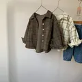 Spring autumn Boys and Girls corduroy plaid long sleeve shirts 1-6 years children vintage casual