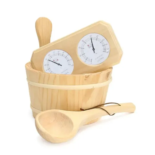 Thermometer Hygrometer + Löffel + Eimer 3 teile/satz Kiefer Holz Sauna Zubehör Set 20-140C