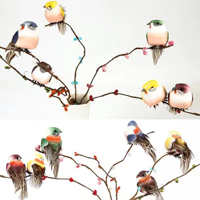 6pcs Foam Feather Artificial Birds Imitation Bird Model Home Outdoors Garden Wedding Decoration