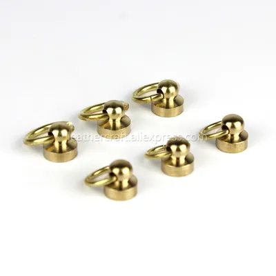 10Pcs Massivem Messing Kugel Beitrag Studs Niet mit D ring Screwback Runde Kopf Nägel Flecken Spikes