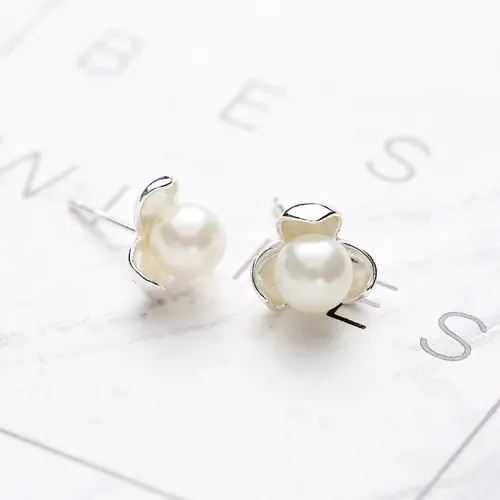 Echt 100% 925 Sterling Silber Clover perle Stud Ohrringe für Frauen Mädchen Mode