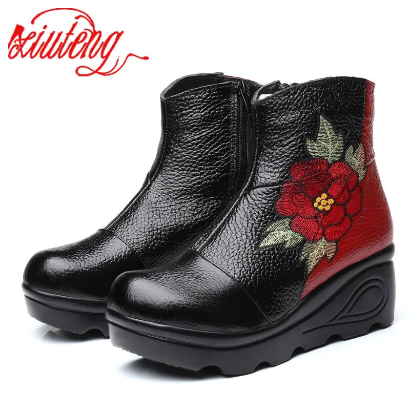 Xiuteng Größe 35-40 2021 Neue Knöchel frauen Stiefel Winter Stickerei Schuhe Frau Outdoor Western Flache Heels Weibliche plattform Boot