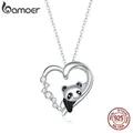 Bamoer 925 Sterling Silver Baby Panda Crystal Necklace Enamel Cute Animal Charm Chain Link for Women