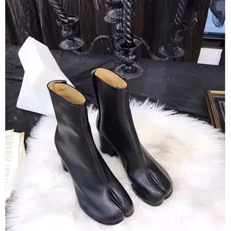 2024 marke Design Tabi Stiefel Split Toe Chunky High Heel Frauen Stiefel Leder Zapatos Mujer Mode Herbst Frauen Schuhe Botas Mujer