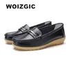 WOIZGIC frauen Mutter Damen Frau Weiblichen Echtem Leder Schuhe Wohnungen Faulenzer Plattform Bling Slip On Mokassins Plus Größe 43 44