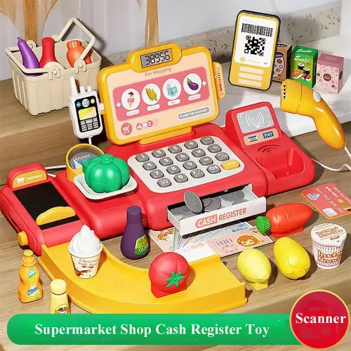 So tun als würde man einen Taschen rechner spielen? Registrier kasse Spielzeug Supermarkt Shop