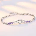 Neues 925 Sterling Silber Armband lila Kristall Zirkon Herz für Frau Charme Armband Schmuck Geschenk