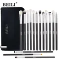 BEILI Black Makeup Brushes 15Pcs Goat Hair eyebrow Eyeshadow Eyeliner Blending brush set With Bag