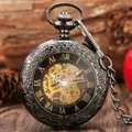 Gold Römischen Ziffern Transparent Glas Manuelle Mechanische Taschenuhr Retro Kette Uhr Geschenk für