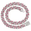 Rosa Iced Out Ketten 2-reihige kubanische Gliederkette mit Strasssteinen für Frauen Bling Miami Prong kubanisches Halsband Hip Hop Modeschmuck