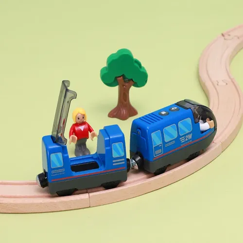 Kinder Elektrische Zug Holz Track Magnetische Slot Diecast Elektrische Eisenbahn Mit Zwei Wagen Zug