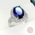 Romantic Female 1 Carat Zircon Stone Ring 925 Sterling Silver Blue AAA Mosaic Zircon Solitaire