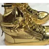 High-Top Gold Chain Silberkette Herrenschuhe Schweißabsorbierend Atmungsaktiv Erste Schicht Leder Paar Freizeitschuhe Sneakers für Herren