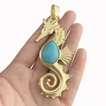 1 Piece Matt Gold Color Large Seahorse Hippocampus Charms Pendants & Faux Stone for Necklace