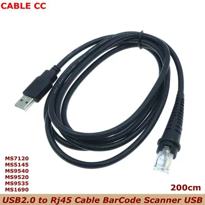 BarCode-Scanner-USB-Kabel, 2 m/7 Fuß, für Honeywell Metrologic MS7120 MS5145 MS9540 MS9520 MS9535 MS1690 USB2.0 auf Rj45-Kabel Image