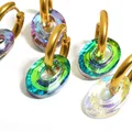 Aensoa grün lila Kristall ovale Creolen für Frauen Edelstahl vergoldete Ohrringe für Frauen