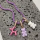 Harajuku Candy Gummy Bear Zircon Pendant Necklace For Women Pink Balloon Dog Enamel Box Chain Choker