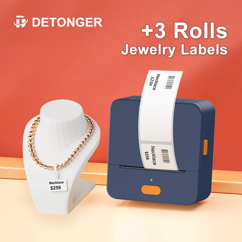 DETONGER Schmucketikett + tragbarer Mini-Thermoetikettendrucker P1 Kabelloser, tintenloser Logo-Aufkleber-Etikettendrucker Image