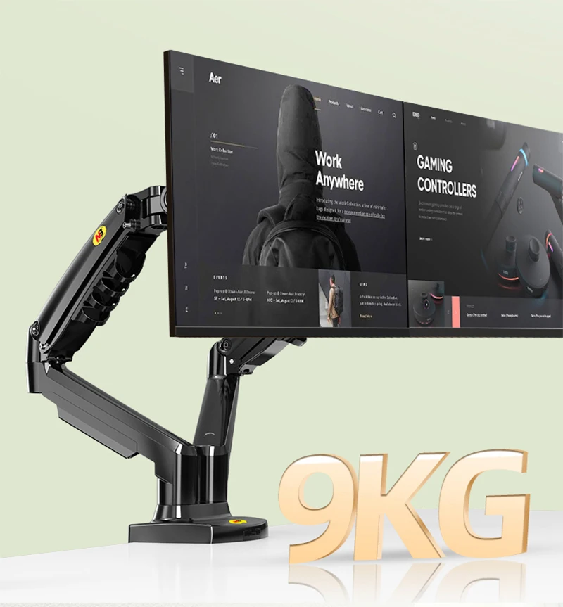 NB F160 Gasfeder 360 Grad Desktop 17"-27" Dual Monitor Halter Arm Full Motion Monitor Halterung Last jeweils 2–9 kg Image