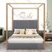 Queen Canopy Bed Platform Bed Frame with Upholstered Headboard