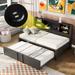 Twin Size Metal Upholstered Daybed w/ Twin Size Trundle Bunk Bed Frame & USB Ports & Storage Shelves Space-Saving, Easy Assembly