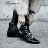 Frauen Stiefeletten Echt Leder Nieten Schnalle Punk Stiefel Frau Mit Nieten Gothic Designer Schuhe Damen Botas Mujer Plus Größe 44