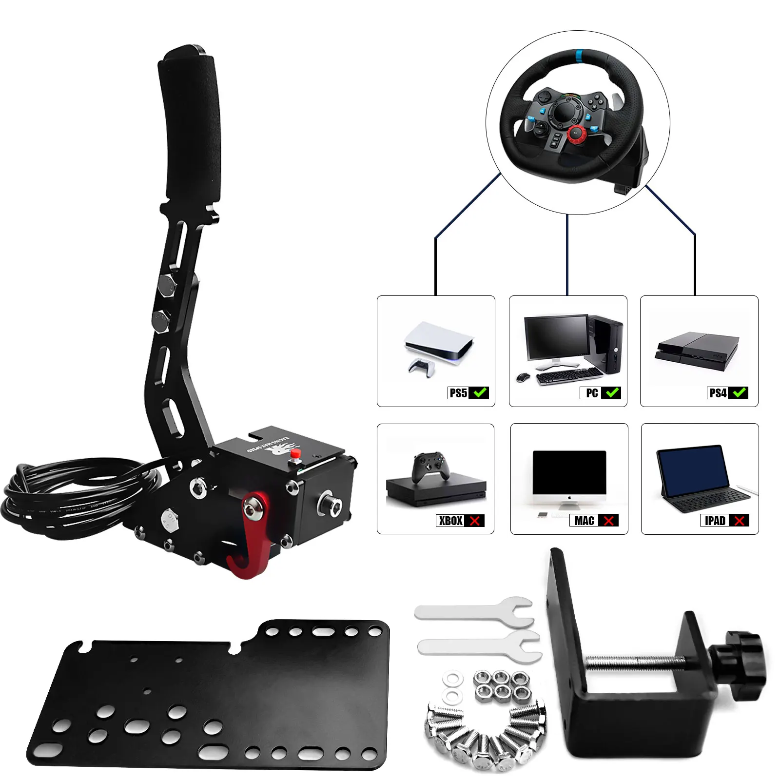 PS4 PS5 PC USB Handbremse für SIM Auto Racing Spiele G29 Stahl & Aluminium RALLY Einstellbar für PC Windows DIRT RALLY Image