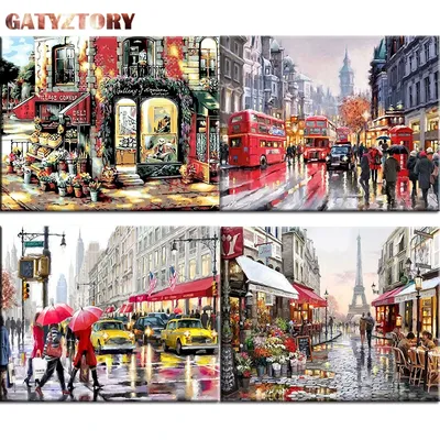 DIY Malerei Durch Zahlen Acryl Kits Paris Street Landschaft Malerei Auf Nummer Erwachsene Rahmen Für