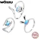 WOSTU 925 Sterling Silber Fuchs Katze Kaninchen Mondstein Ringe Frauen Einstellbare Cocktail Ring