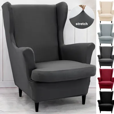 Solide Farbe Ohren sessel bezüge Stretch Wingback Sessel bezug mit Sitzkissen bezug elastisch Image